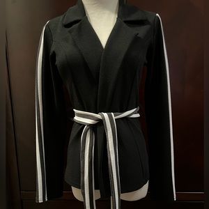 Smart, black and white belted jacket